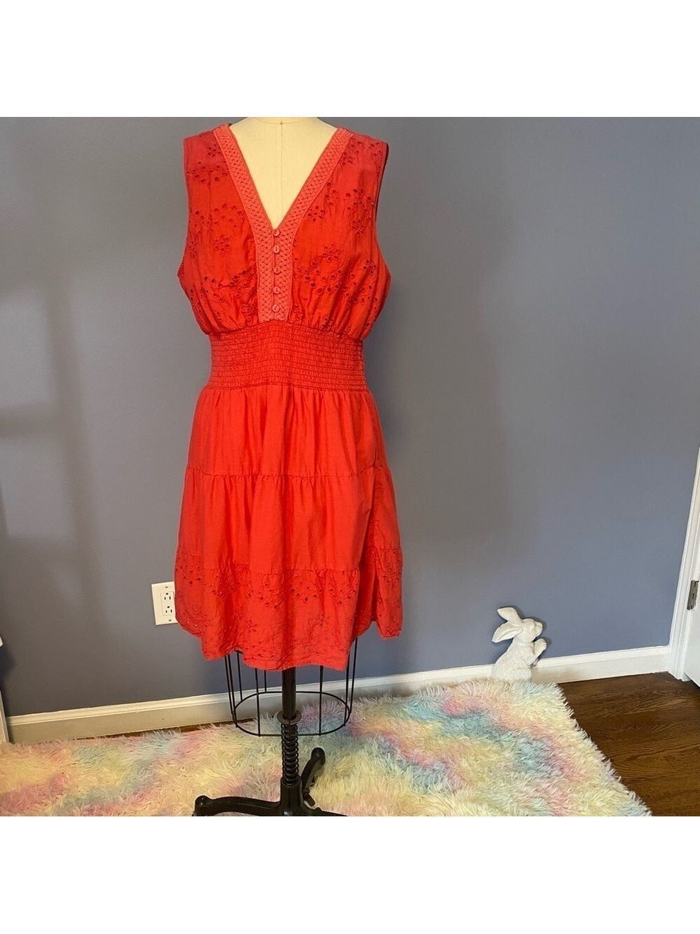 Kings Road Red Sleeveless Midi Dress XL Classic Minimalist Workwear Chic - Picture 4 of 15
